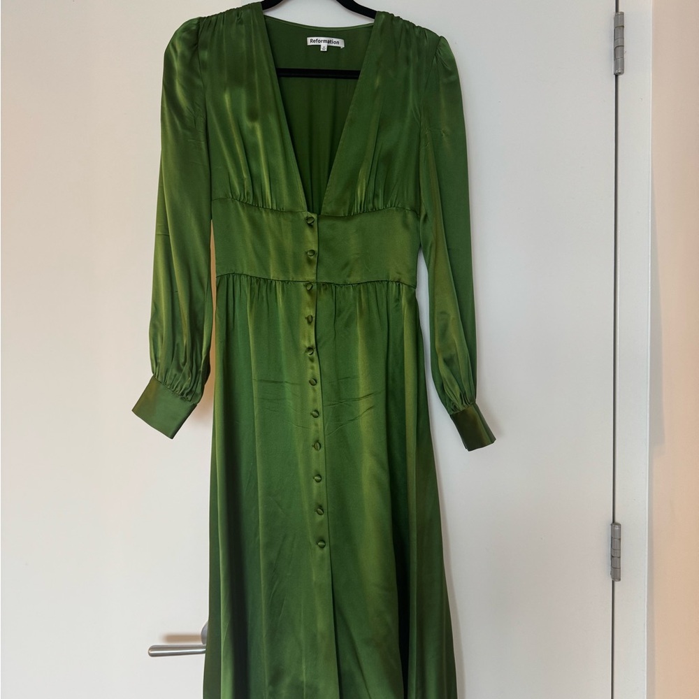 Reformation Deep Green Long Sleeve Dress